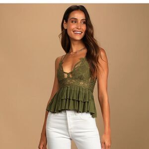 NWT!!! Free People Adella Cami Green Olive Sparrow Medium